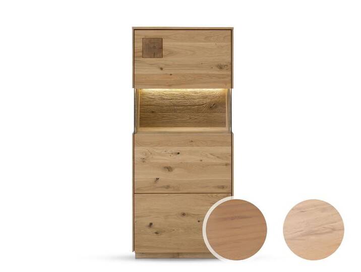 Massivholz »Davos« Highboard I Wildeiche bianco geölt / Anschlag rechts / mit Beleuchtung Massivholz »Davos« Highboard I Wildeiche bianco geölt / Anschlag rechts / mit Beleuchtung von slewo