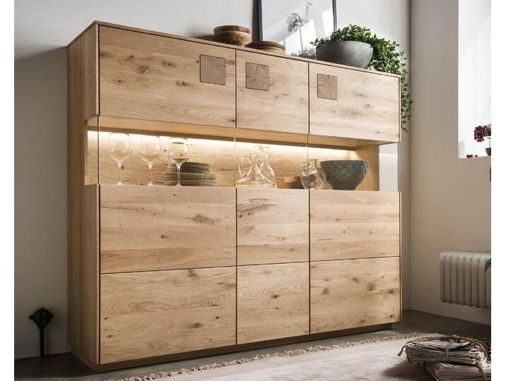 Massivholz »Davos« Highboard III Wildeiche bianco geölt / ohne Beleuchtung von slewo