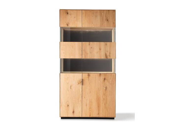 Massivholz »Lugano« Doppelvitrine Hobelschlag Front / Rückwand schwarz lackiert von slewo