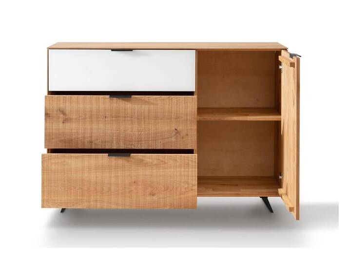 Massivholz »Lugano« Sideboard II mit Holzfüßen glatte Front / obere Schublade in Anthrazitglas von slewo