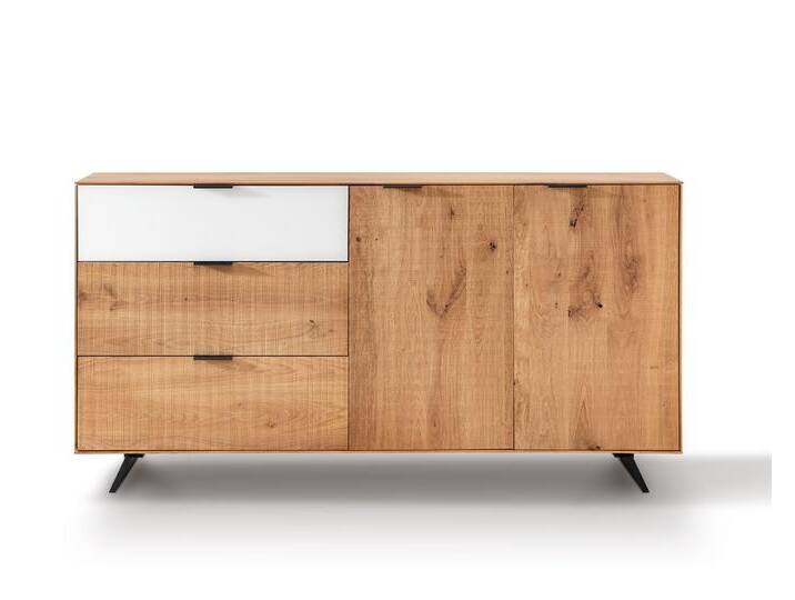 Massivholz »Lugano« Sideboard IV mit Holzfüße Hobelschlag Front / obere Schublade in Anthrazitglas von slewo