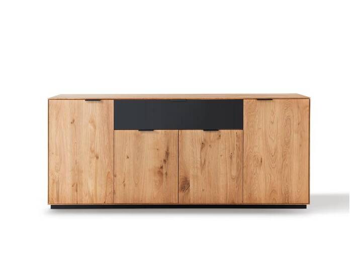 Massivholz »Lugano« Sideboard V mit Holzsockel Hobelschlag Front / obere Schublade in Anthrazitglas von slewo