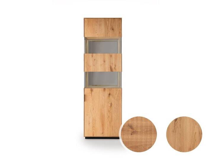 Massivholz »Lugano« Vitrine Hobelschlag Front / Rückwand Spiegel / Anschlag links von slewo