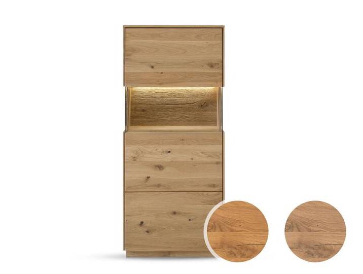 Massivholz »St. Gallen« Highboard I bianco geölt / mit Beleuchtung / Anschlag rechts von slewo