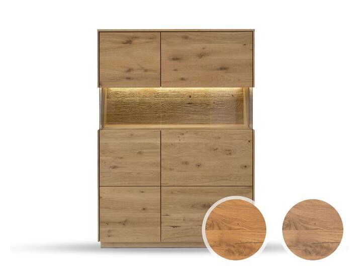 Massivholz »St. Gallen« Highboard II bianco geölt / mit Beleuchtung von slewo