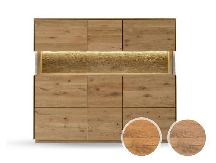 Massivholz »St. Gallen« Highboard III natur geölt / mit Beleuchtung von slewo
