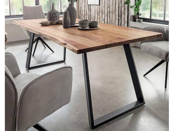 Massivholz »Thor« Akazie Baumkante-Tisch II 280x100 cm / 55mm / Akazie natur / Metall matt schwarz pulverbeschichtet von slewo