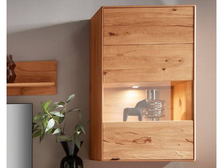 Massivholz »Zerro« Hängevitrine Eiche / Anschlag rechts / mit Beleuchtung von slewo