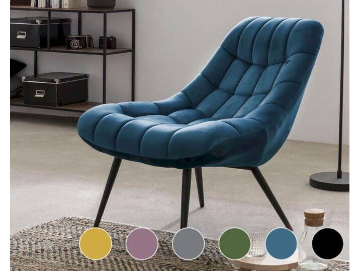 SalesFever »Chicago« Sessel XXL in Samt Metallbeine Holzoptik / blau von slewo