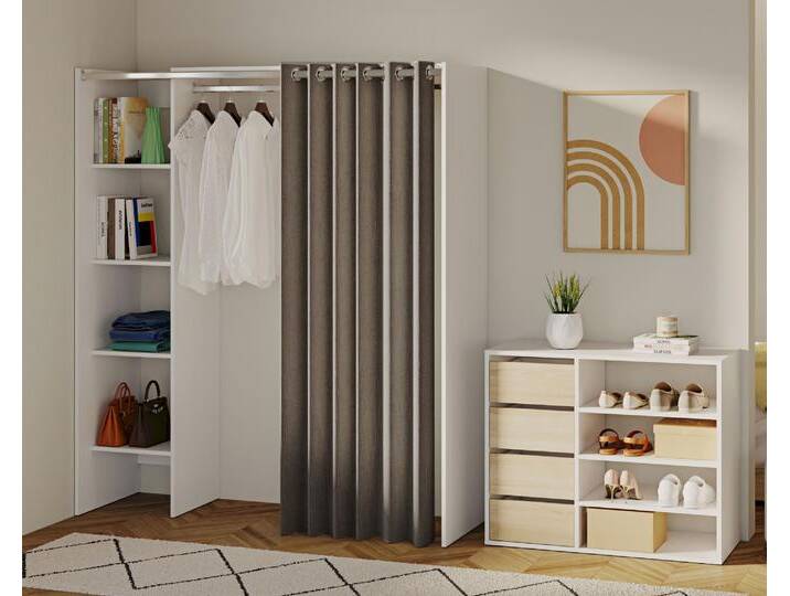 TemaHome »Tom 1« Kleiderschrank mit Vorhang Weiß Taupe 123/160x182x50 cm von slewo