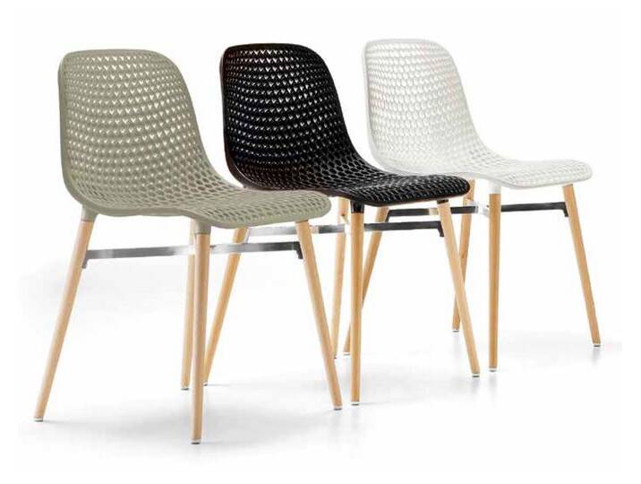 infiniti »NEXT« 4 Legs Designer-Stuhl FGLP06G Buche Weiss / S117 Silizium-Grau von slewo