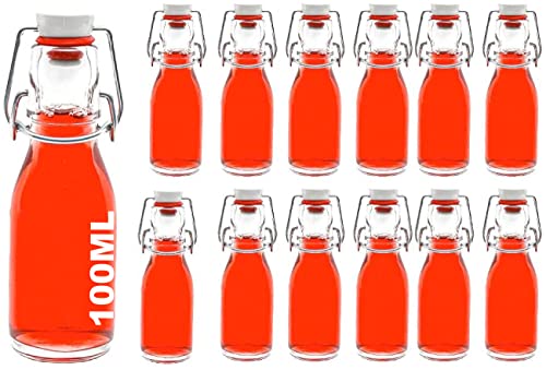 12 leere Glasflaschen a 100 ml mit kleine Bügelverschluss-Flasche mit Bügel Bügelflasche 0,1 liter l Drahtbügel-Flasche Schnapsflasche Likörflasche mit Verschluss von slkfactory von slkfactory