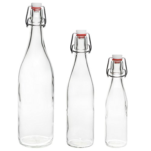 Bügelflasche Bügelverschlussflasche leere Glasflasche mit Bügelverschluss Weinflasche Schnapsflasche Essig Öl Glasflaschen von slkfactory- 6 x 1000ml, durchsichtig von casavetro