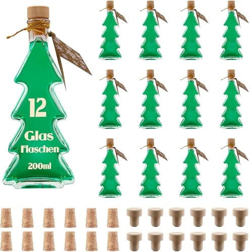 slkfactory 12 x 200 ml Glasflaschen Tannenbaum Flaschen Flasche Tanne Weihnachtsflaschen Likörflaschen Schnapsflaschen 0,2 Liter l (12 Stück) von slkfactory