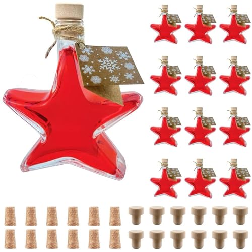slkfactory 12 x 200 ml Stern Flaschen Glasflaschen Likörflaschen Schnapsflaschen Weihnachtsflaschen Weihnachten (12 x 200 ml-inkl. Etiketten & HGK-SPI Korken) von slkfactory