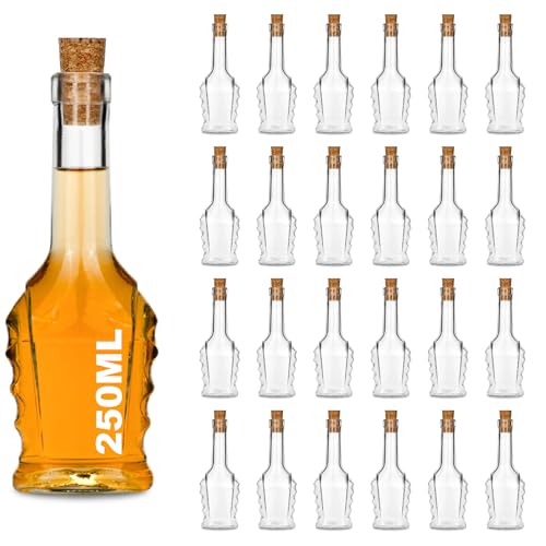 slkfactory 24 Leere kleine Bukaresdt Glasflaschen mit SPI Korken 250 ml zum selbst befüllen als Saftflaschen, Sirupflaschen, Likörflaschen 0,25 Liter mit Korken (24 x 250ml) von slkfactory