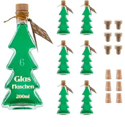 slkfactory 6 x 200 ml Glasflaschen Tannenbaum Flaschen Flasche Tanne Weihnachtsflaschen Likörflaschen Schnapsflaschen 0,2 Liter l (6 Stück) von slkfactory