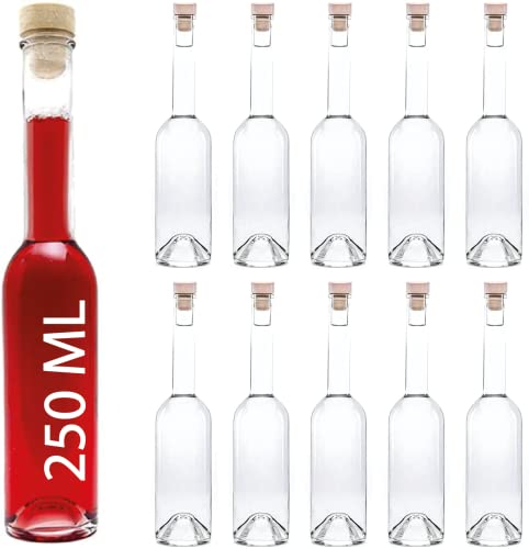 slkfactory casavetro OPI HGK 10 Leere Glasflaschen 250 ml kleine Flaschen mit Griffkorken Verschluss 0,25 Liter l Likörflaschen Schnapsflaschen Essigflaschen Ölflaschen (10 x 250 ml) von slkfactory