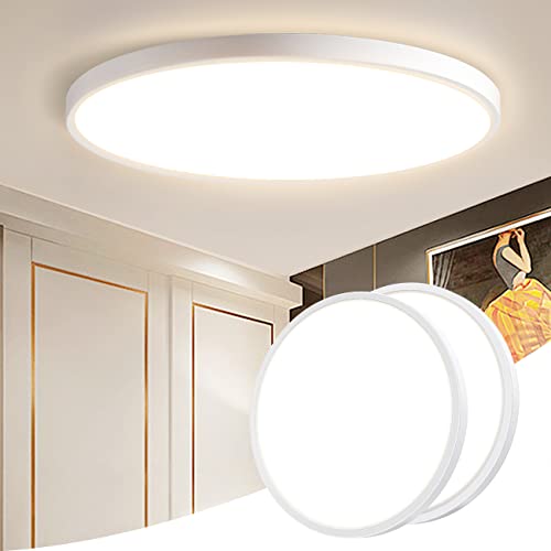 [2 Stücke] LED Deckenleuchte Flach, 24W 2200LM Deckenlampe 4000K, IP44 Badezimmer Lampe Badlampe, Rund Ultra Dünn Deckenleuchte Naturweiß für Schlafzimmer, Wohnzimmer, Balkon, Flur, Küche 23cm von slochi