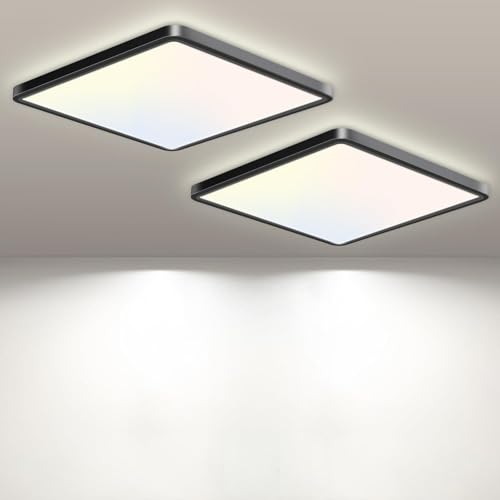 slochi 2 Stück LED Deckenleuchte mit Bewegungsmelder Innen Radar, 3000K/4000K/6500K, 15W Deckenlampe mit Bewegungssensor, 18CM Sensor Lampe für Flur Wand Treppe Küche Balkon Abstellraum, Schwarz von slochi