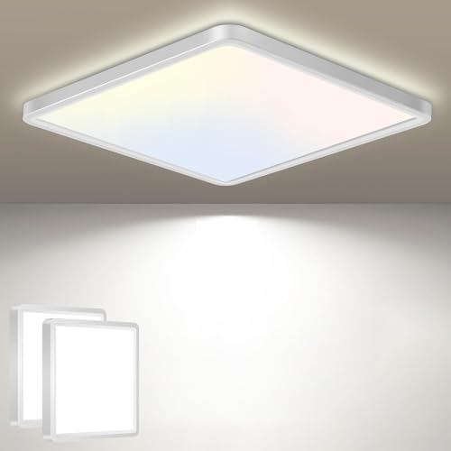 slochi 2 Stück LED Deckenleuchte mit Bewegungsmelder Innen Radar, 3Farben - 3000K/4000K/6500K, 18W Lampe mit Bewegungssensor, 22cm Sensor Flach Deckenlampe für Flur Wand Treppe Küche Balkon, Weiß von slochi