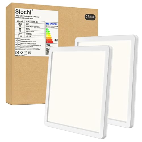 slochi (2 Stücke LED Deckenleuchte, 20W Ultra Dünn Modern Deckenlampe Flach 2.4 cm/4000K Quadrat für Schlafzimmer, Wohnzimmer, Bad, Balkon, Flur, Küche Umkleideraum von slochi