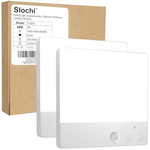 slochi 2Stück Aufladbare Batteriebetriebene Lampe, Dimmbar mit Timer Fernbedienung Akku Lampe mit Bewegungsmelder, 3 Farbtemperaturen Kabellos LED Deckenleuchte für Badezimmer Flur Treppe Keller Bad von slochi