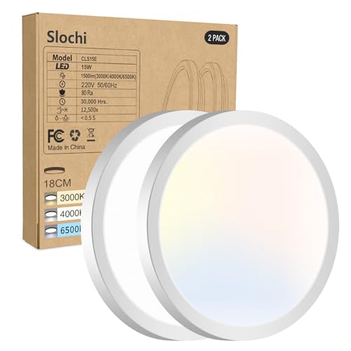 slochi 3Farben 3000/4000/6500K LED Deckenleuchte Flach, Ø18cm 15W 1500LM Deckenleuchten, Rund Modern Deckenlampe LED Lampen Deckenlampen für küche Badezimmer Schlafzimmer Flur Wohnzimmer, 2Stück slochi 3Farben 3000/4000/6500K LED Deckenleuchte Flach, Ø18cm 15W 1500LM Deckenleuchten, Rund Modern Deckenlampe LED Lampen Deckenlampen für küche Badezimmer Schlafzimmer Flur Wohnzimmer, 2Stück von slochi