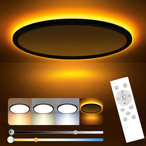 slochi LED Deckenleuchte, 50CM 36W 3600LM Deckenlampe Flach Dimmbar mit Fernbedienung, 1800K Nachtlicht Warm, 3000K-6500K Schlafzimmer Lampe für Schlafzimme Wohnzimmer Kinderzimmer Rund, Schwarz slochi LED Deckenleuchte, 50CM 36W 3600LM Deckenlampe Flach Dimmbar mit Fernbedienung, 1800K Nachtlicht Warm, 3000K-6500K Schlafzimmer Lampe für Schlafzimme Wohnzimmer Kinderzimmer Rund, Schwarz von slochi