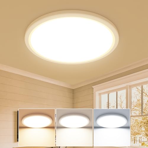 slochi Deckenlampe LED Deckenleuchte Flach 18W, Ø22CM, 3Farben 3000K/4000K/6500K, IP44 Badlampe, 1800LM Modern LED Lampe Decke Küchenlampe für küche Badezimmer Schlafzimmer Flur Wohnzimmer, Weiß slochi Deckenlampe LED Deckenleuchte Flach 18W, Ø22CM, 3Farben 3000K/4000K/6500K, IP44 Badlampe, 1800LM Modern LED Lampe Decke Küchenlampe für küche Badezimmer Schlafzimmer Flur Wohnzimmer, Weiß von slochi