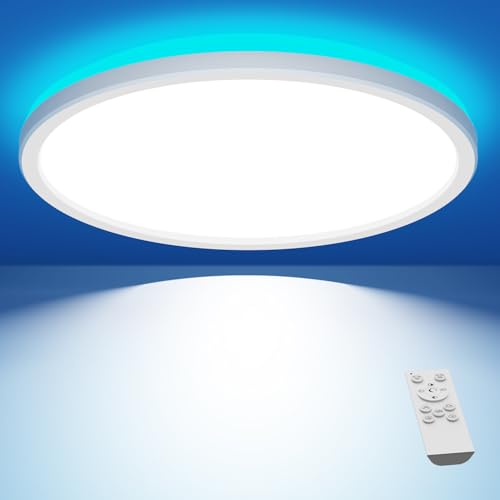 slochi LED Deckenleuchte Dimmbar mit Fernbedienung, 40CM RGB Farbwechsel Deckenlampe Led, 3000K-6500K Badezimmer Lampe für Bad Kinderzimmer Schlafzimmer Wohnzimme-Rund Weiss von slochi