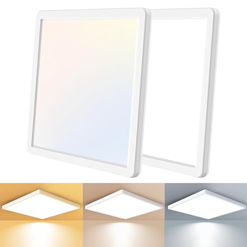 slochi 2Stück/3Farben 3000/4000/6500K LED Deckenleuchte, Quadrat Deckenlampe Flach Ø22cm 18W 1800LM, Ultra Dünn LED Deckenleuchte für Schlafzimmer, Wohnzimmer, Bad, Balkon, Flur, Küche,Eingang von slochi