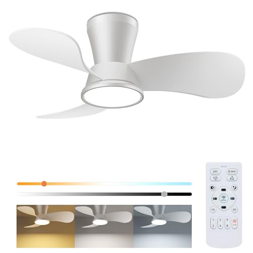 slochi Leiser Deckenventilator mit Beleuchtung 30dB, 77cm Durchmesser Großem Luftvolumen Deckenventilator mit Fernbedienung Timing Funktion, Einstellbare Helligkeit des 3000K/4000K/6500K Deckenleuchte von slochi