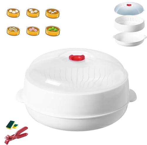 Mikrowellen-Dampfgarer, multifunktionaler Mikrowellen-Gemüsedampfer mit transparentem Deckel und Tablett, for Mikrowellenküchen(1 Layer) von sloiaz