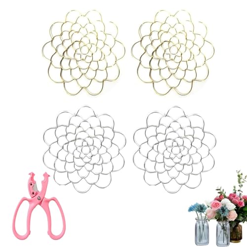 sloiaz Blumengitter-Organizer aus Edelstahl, Blumenarrangement-Halter, kräftiges Gitter, wiederverwendbar, Blumenfrosch, Draht-Arrangement-Drehung for Vasen, Blumenstängel(Gold+Silver,4 inch) von sloiaz