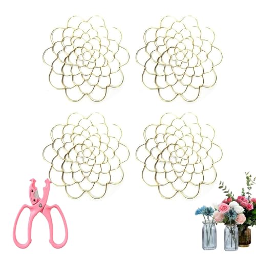sloiaz Blumengitter-Organizer aus Edelstahl, Blumenarrangement-Halter, kräftiges Gitter, wiederverwendbar, Blumenfrosch, Draht-Arrangement-Drehung for Vasen, Blumenstängel(Gold,5 inch) von sloiaz