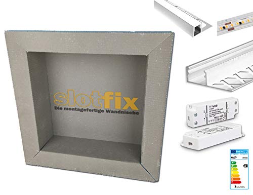 slotfix® Wandnische + LED Beleuchtung Set - befliesbare Wandnische 30x30x10cm + LED-Kit | Duschablage beleuchtet | mehr Ablage in Bad & Co. von slotfix