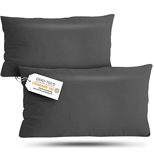 slummer Kissenbezug 40x80 Set 2-teilig - anthrazit - passend zu Bettwäsche Bettbezug 100% Baumwolle - YKK Reißverschluss - Oeko-TEX Zertifiziert von slummer