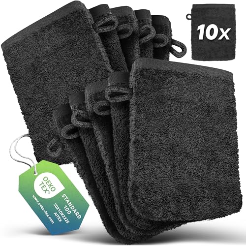 slummer Waschlappen 10er Set 100% Baumwolle Frottee 15x21 cm anthrazit Oeko-Tex Zertifiziert 500gsm Seifhandschuh Waschhandschuh Badtextilien von slummer