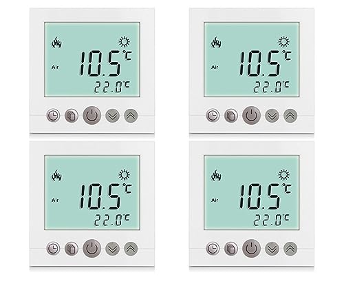 SM-PC®, 4x Set Digital Thermostat Raumthermostat Fußbodenheizung Wandheizung LED weiß #4x a31 von SM-PC