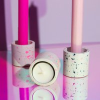 Bunter 2 in 1 Terrazzo Kerzenhalter Für Stabkerzen & Teelichte, Umweltfreundliche Moderne Wohndeko von smARTwithlove