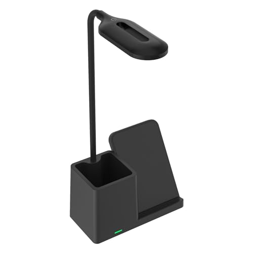 Augenschonende Schreibtischlampe mit umschaltbaren Lichtmodi - Lernlampe mit Stifthalter, ideal zum Lesen, Schreiben und Arbeiten, tragbares Design mit Telefon- und Stifthalter von smai