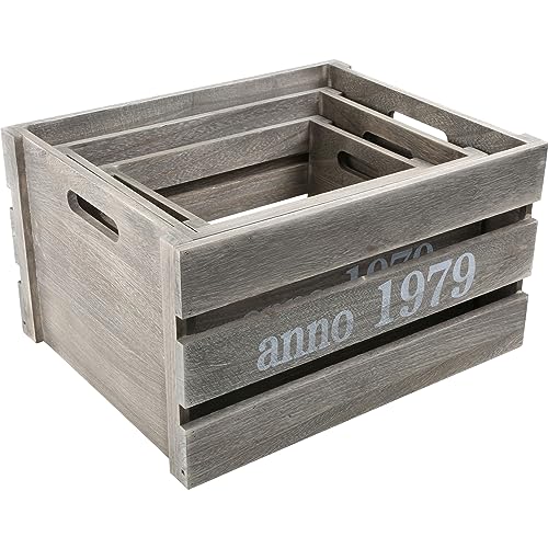Holzkisten „Shabby Chic“ im 3er Set, mit einem Schriftzug an der Außenseite, als Deko- oder Transportmöglichkeit, schöner Shabby-Look durch das abgeschliffene Holz, universell einsetzbar von Small Foot