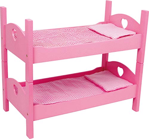 small Foot Puppenhochbett Pink aus Holz, Einzel-und Etagenbett mit Bettwäsche und Matratzen, ab 3 Jahren, 2871 von Small Foot