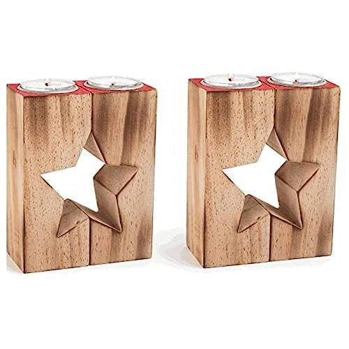 Small Foot Sternenpaar“, 2er Set Kerzenhalter, Holz, Mehrfarbig, 5 x 5 x 13 cm von Small Foot