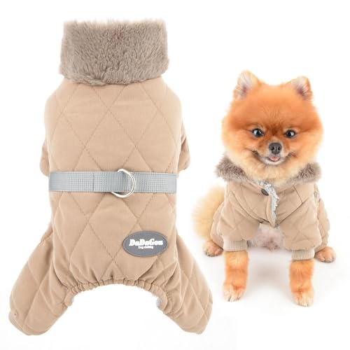 SMALLLEE_LUCKY_STORE Fleece gefütterter Hundemantel für kleine Hunde, gesteppter Haustier-Overall mit D-Ring und flauschigem Halsband, warm gepolstert, Winter, Herbst, Welpenjacke, Yorkie, Chihuahua, von smalllee_lucky_store