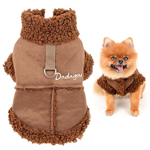 SMALLLEE_Lucky_Store Haustier-Wildlederjacke Fleece gefüttert, Wintermantel mit D-Ring für kleine Hunde Katzen Welpen, Chihuahua Yorkie warme Kleidung für kaltes Wetter, Braun, M von smalllee_lucky_store