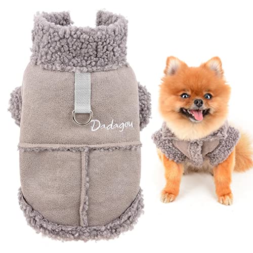 SMALLLEE_Lucky_Store Haustier-Wildlederjacke Fleece gefüttert, Wintermantel mit D-Ring für kleine Hunde Katzen Welpen, Chihuahua Yorkie warme Kleidung für kaltes Wetter, Grau, S von smalllee_lucky_store