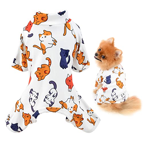 SMALLLEE_Lucky_Store Haustierkleidung, niedlicher Cartoon-Welpen-Schlafanzug aus Baumwolle für kleine und mittelgroße Hunde, Katzen, Indoor-Overall, Nachtwäsche, Outfit für Yorkie Chihuahua von smalllee_lucky_store