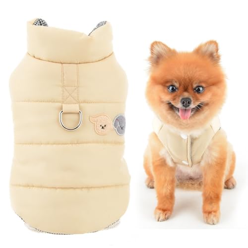 SMALLLEE_LUCKY_STORE Hundemantel mit Fleece gefütterter Hundemantel für kleine Hunde, solide Haustierjacke mit Cartoon-Patch und D-Ring, winddicht, warm, Winter, Herbst, gepolstert, Chihuahua, Yorkie, von smalllee_lucky_store